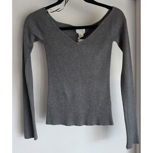 NWT H&M Women's Ribbed Long Sleeve Top Size S Gray Blouse Shirt Tee Tunic